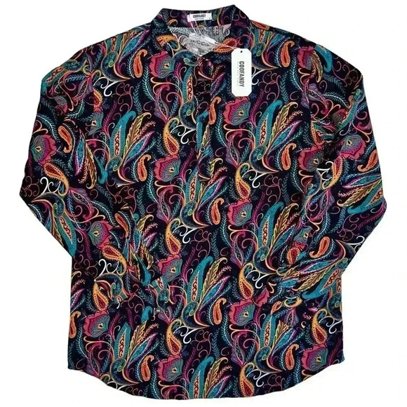 COOFANDY Tops - COOFANDY paisley top size M NWT 4 button style cotton/hemp